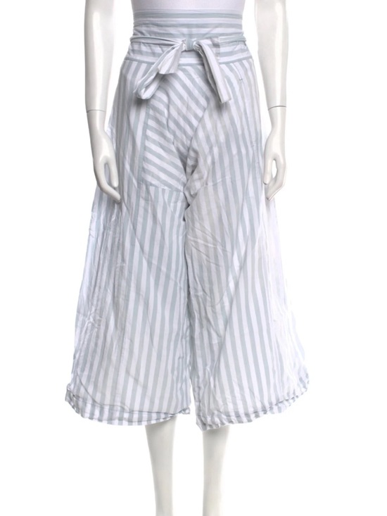 Roucha Pants - ROUCHA Striped Wide-Leg Crop Gaucho Pants - White & Light Gray